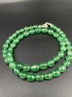 Natural Russian Emerald Smooth Oval Gemstone Beaded Handmade Women Necklace 18