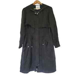 Bb Dakota Womens Long Trench Coat Rain Jacket Size M Lightweight Black Hooded