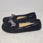UGG Meena Black Suede Moccasin Bow Slippers Size 7.5