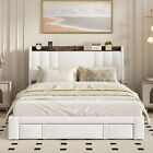 Queen Size Bed with 3 Storage Drawers and Charging Station,Upholstered White US