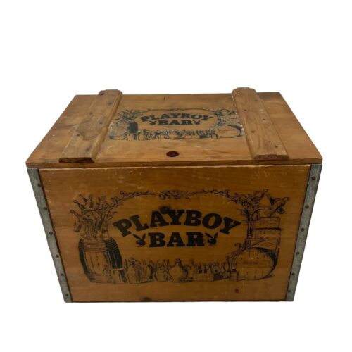 Vintage Playboy Play Boy Bar Wooden Wood Crate Box Dividers Swing Open Lid