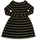 ELIZA J Womens LARGE Sweater Dress BLACK with WHITE STRIPES Knit Dress RN 114244