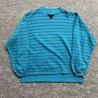 Vintage 80s 90s Drummer Boy Teal Striped Crewneck sweatshirt Cotton Poly Medium