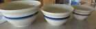 Set of 3 Vintage Roseville Ohio Pottery USA Friendship Blue Stripe Mixing Bowls