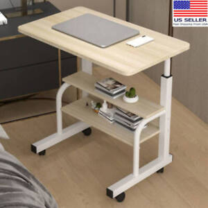 Overbed Table with Wheels Shelf Home Adjustable Rolling Bedside Table Hospital
