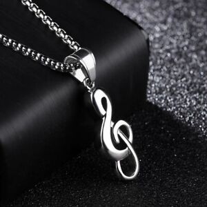 Silver Music Note G Treble Clef Pendant Necklace Chain 24