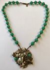 VINTAGE MIRIAM HASKELL SIGNED GREEN BEAD AND GREEN BEAD PENDANT NECKLACE