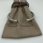 David Yurman Sterling Silver Diamond Prasiolite 5mm Cable Classic Cuff Bracelet