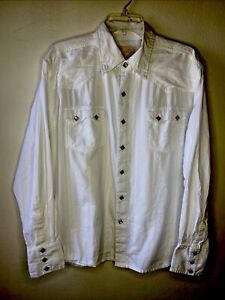 Scully Western White Striped Size Large 100% Cotton Shirt Diamond Pearl Snap