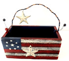 Primitive USA Flag Stars Wood Americana Storage Display Box Crate July 4th Décor