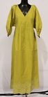 Mango Women's V-Neck Long Puffed Sleeve Embroidery Hem Dress JW7 Green Size XS