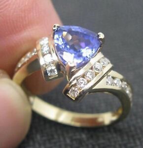 Natural Blue Tanzanite 1.80Ct & IGI Certified Diamond Ring In 14KT Yellow Gold