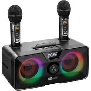 Portable Bluetooth Karaoke Machine with LED Lights & 2 UHF Wireless Microphones