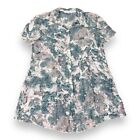 CAbi Floral Sheer Silk Top Size Medium Multicolor Short Sleeve Pleated Button