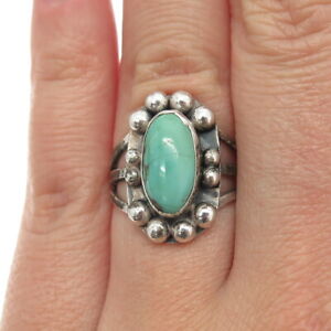 Old Pawn Navajo Sterling Silver Vintage Mountain Turquoise Beaded Ring Size 6
