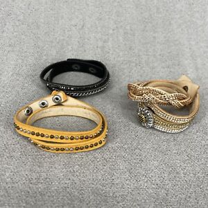 Lot Of 3 Womens Jewelry Leather Braid Bracelet Multilayer Rhinestone Snap Studs