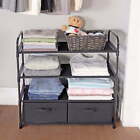 4 Shelf Closet Organizer with 2 Fabric Bins, Black, Indoor, Adult and Child