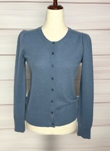 NWT New Magaschoni Cashmere Cardigan Women’s Sweater Denim Blue Puffed Sleeve S