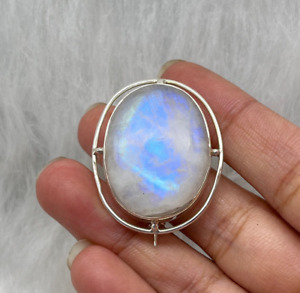 Natural Fire Moonstone Brooch Pin 925 Sterling Silver Vintage Brooches For Men