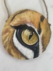 MARINA REHRMANN Original Lion Eye On Slice Of Wood Animal Painting Art COA