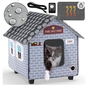 Heated Outdoor Cat House Weatherproof Cat Small Dog Warm Pet Shelter Carrier NEW