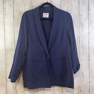 Old Navy Blazer Jacket Womens Size M Blue Navy Linen Blend Office Workwear NWT
