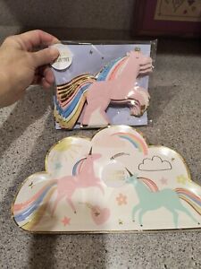 New Meri Meri Rainbow Unicorn Paper Plates 16 Ct. Birthday & Napkins 32 Ct.