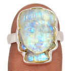 Natural Carved Face Buddha - Moonstone 925 Silver Ring Jewelry s.6 CR27311
