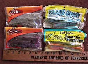 Lot of 4 Packages Scented Plastic Baits: FLW Tour, Glass Shad, etc - NEW OTHER!!