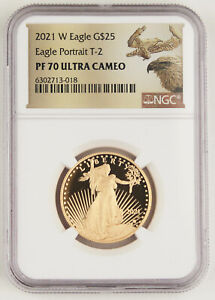 2021 $25 1/2 Oz GOLD EAGLE PROOF COIN T2 NGC PF70 Ultra Cameo Type 2 KEY Date