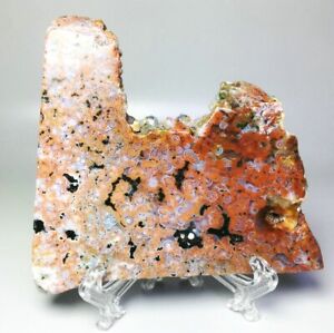 Natural Polished Ocean Jasper Agate Quartz Crystal Slice Geode Reiki Stone Stand