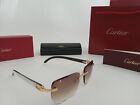 Cartier CT0046S white buffalo horn gold trim brown tinted lens sunglasses