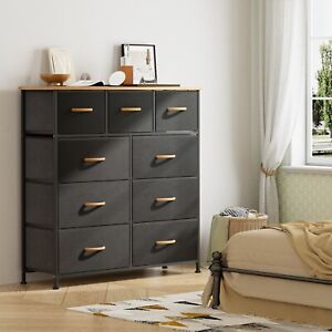 Large Dresser for Bedroom with Chest of 9 Drawers for Closet, Living Room, Black