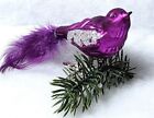 Vintage Purple Glass Clip on Bird Ornament, Satin Finish, Glitter, Feather Tail