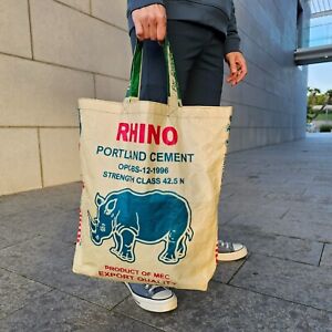 RECYCLED TOTE BAG - Repurposed Shopping Bag - Unisex - Made in Thailand - Rhino