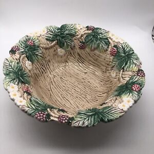 New ListingVintage FITZ AND FLOYD LARGE Holiday POTTERY BOWL Leaves and Berries 1990