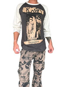 90s Korn Rock Issues Metal Rock Band Tour Mens Raglan Jersey T-Shirt 3/4 Sleeve
