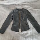 EUC Zara Jacket SZ Small (S) Women's Black Zip-Up Collarless Faux Leather Blazer