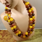 HONG KONG Brown Yellow AMBER LUCITE Plastic Bead Necklace 8-16
