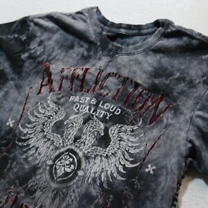 Y2K Affliction Eagle Wings Cross Tee Live Fast Rope Stitch Moto Grunge T Shirt L