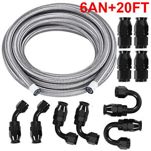 6an -6an Stainless Steel PTFE Fuel Line 20ft 10 Fittings Hose Kit E85 Silver