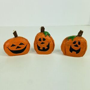 Jack O’ Lantern Pumpkin Ornaments Carved Faces Resin Halloween Folk Art
