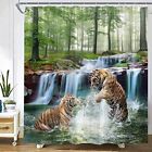 JJNAEE Scenic Waterfall Shower Curtain Nature Landscape Tigers Misty Foggy Fo...