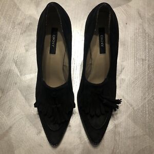 DKNY Black Suede Oxford Heels Size 9.5. Made In Italy. Very Stylish. Well Made