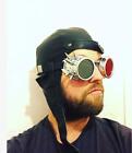 Unisex Aviator Pilot Steam Punk Faux Leather Motorbike Hat with Goggles - Des. 2