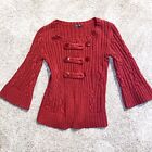 Heather B Women's Cable Knit 3/4 Bell Sleeve Cardigan Red XS