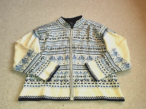 Womens Sweater-DALE OF NORWAY-navy/blue/ivory Norwegian 100% wool zip-up ls-L