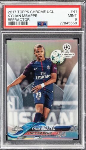 2017 Topps Chrome UEFA UCL #41 Kylian Mbappe Refractor RC Rookie Card PSA 9