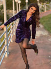ZARA NWT WOMAN SEQUIN COLLAR BLAZER MINI DRESS Purple 0387/195