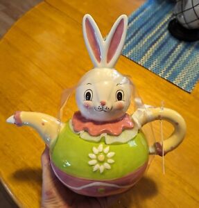 New Johanna Parker Spring Easter Bunny Teapot